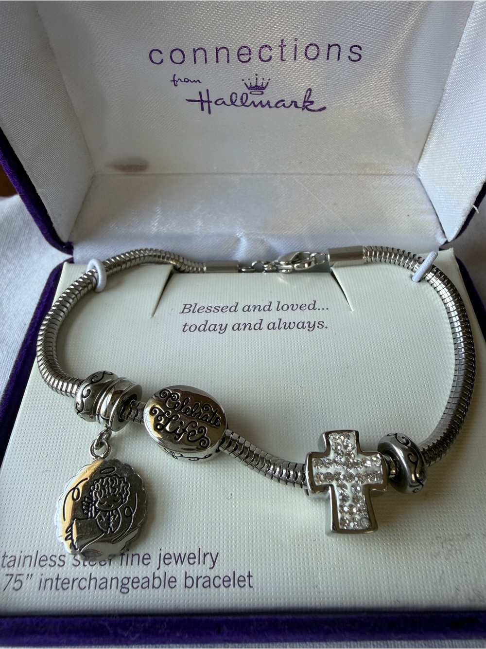 Hallmark Blessed Life Cross Charm Bracelet NIB Inspirational Christian Gift